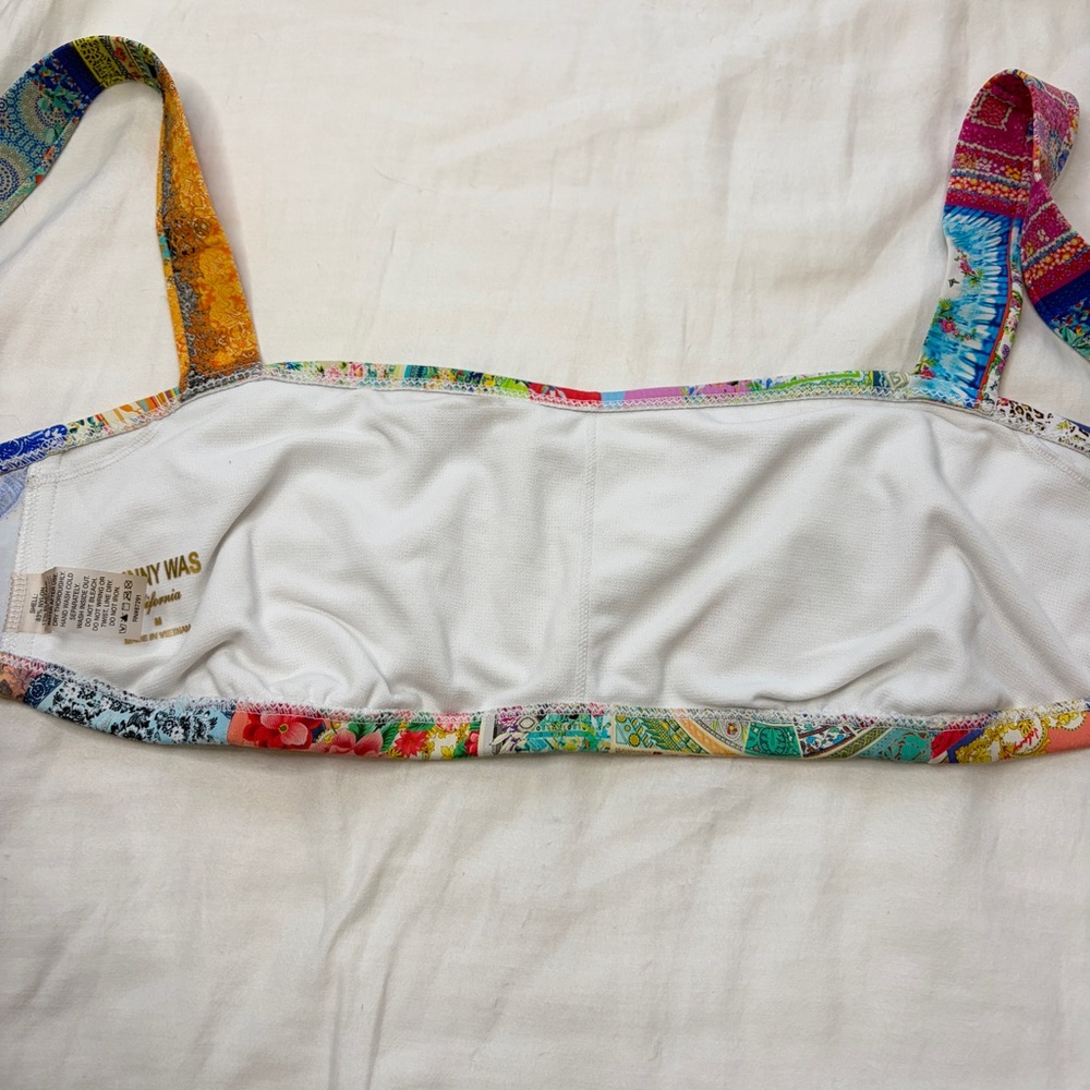 Johnny Was Multicolor Patchwork Bikini Top - Green, Pink, Orange, Blue - Picture 7 of 11